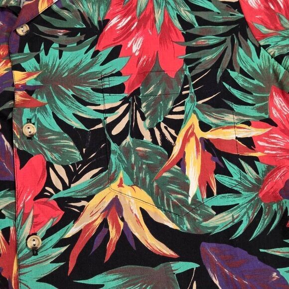 TORI RICHARD VINTAGE HAWAIIAN CAMP SHIRT MENS SIZE LARGE BLACK BIRD OF PARADISE - Picture 4 of 6